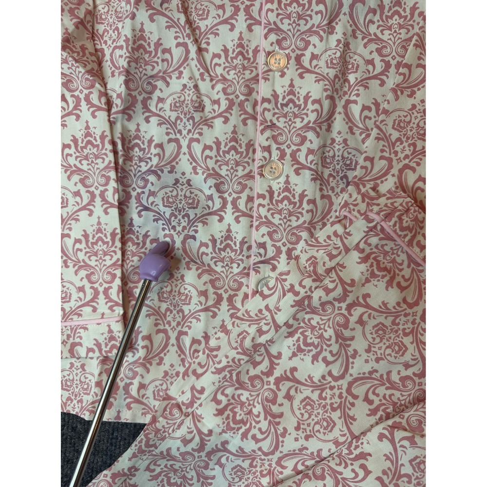 Petite Plume 14 Vintage Rose Flaw Pajama Set Pink White Damask Cotton Blend NWT - Picture 2 of 7